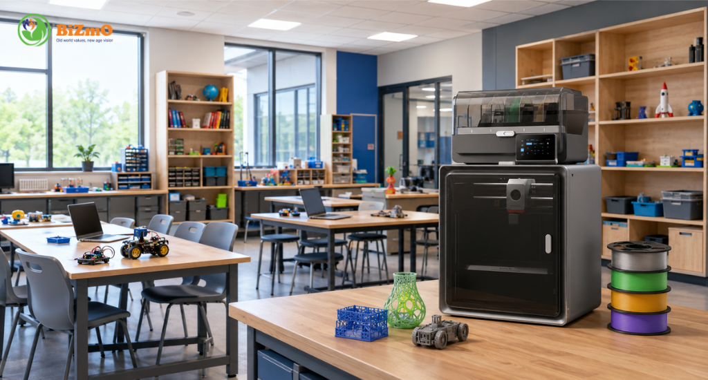 Máy in 3D giáo dục: Thiết bị cần thiết cho Makerspace trường học 3 Phòng Makerspace trường học với máy in 3D giáo dục, thiết bị STEM, Robotics và không gian học tập sáng tạo.
