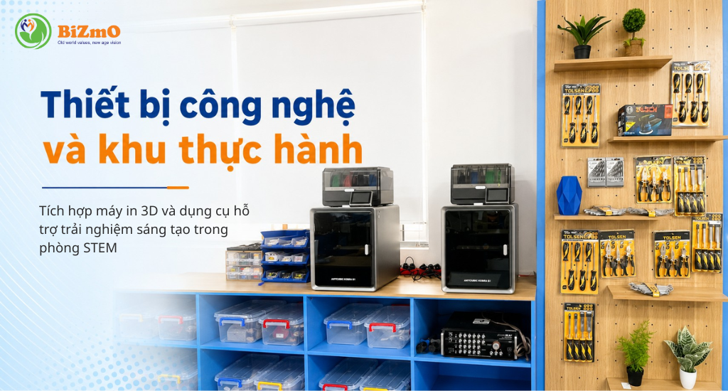 BiZmO đạt chứng nhận ISO 14001:2015 về hệ thống quản lý môi trường 4 Máy in 3D và dụng cụ thực hành STEM hỗ trợ học sinh thiết kế, chế tạo mô hình và phát triển tư duy sáng tạo trong phòng STEM.